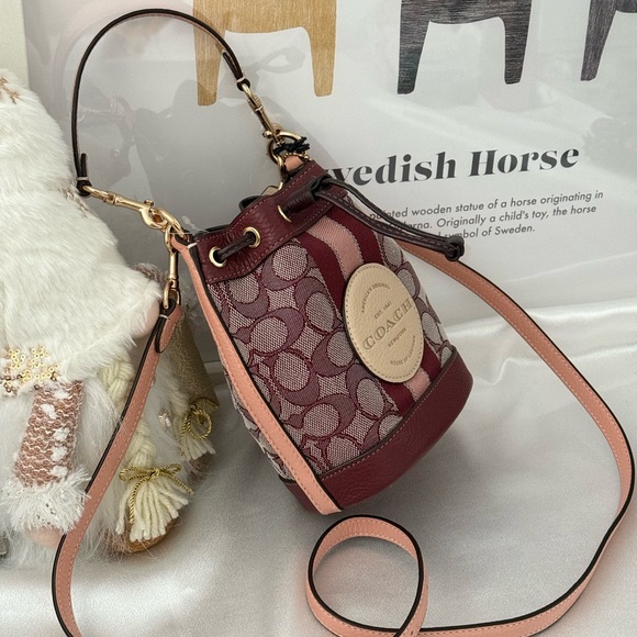 Coach Mini Dempsey Bucket Bag In Signature Jacquard With Stripe And Patch C8322 - Picture 5 of 7